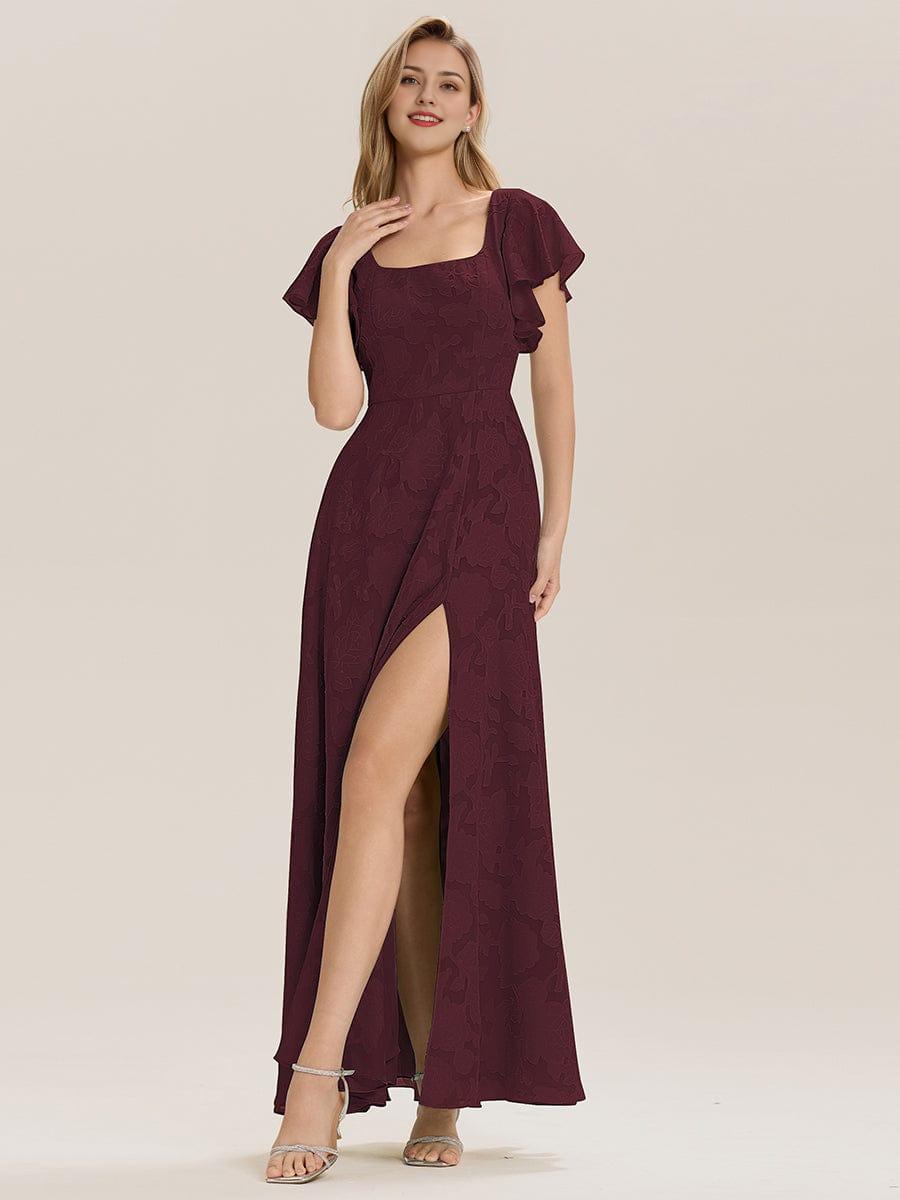 Ruffle Sleeve A-Line Formal Evening Dress with Slit