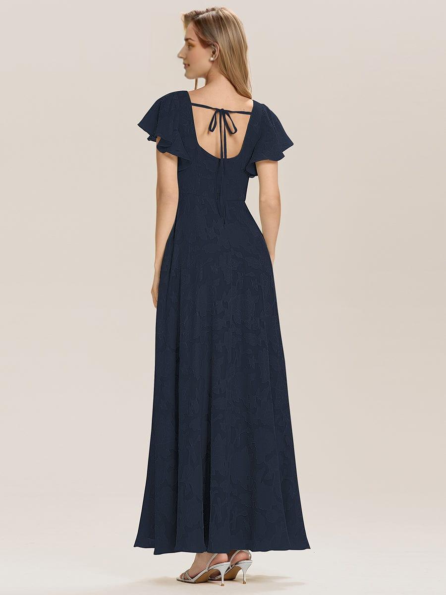Ruffle Sleeve A-Line Formal Evening Dress with Slit