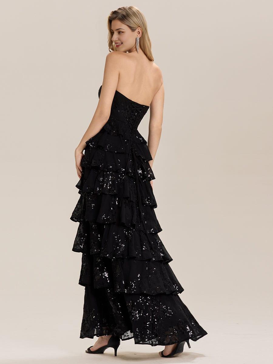 Sequin Tiered Strapless Formal Evening Dress with Slit
