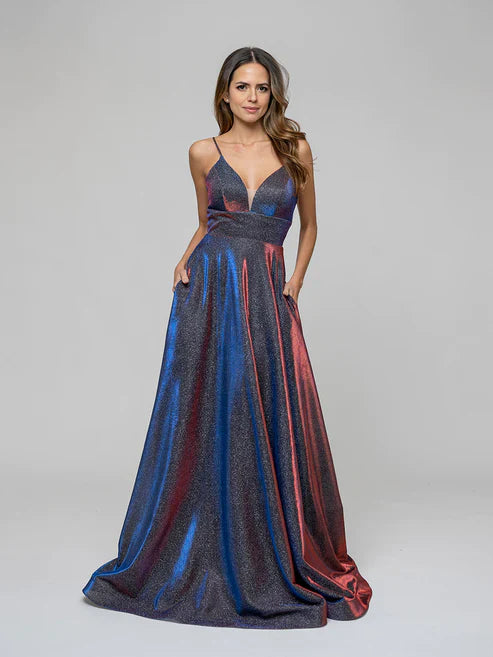 DingJiDress A Line Lace-up Spaghetti Straps Metallic Glitter Prom Dresses