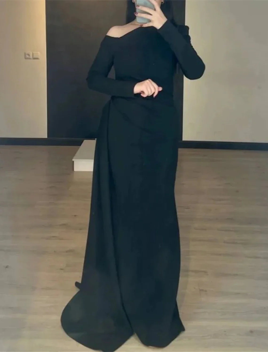 Mermaid / Trumpet Evening Gown Elegant Dress Formal Christmas Sweep / Brush Train Long Sleeve One Shoulder Satin with Overskirt
