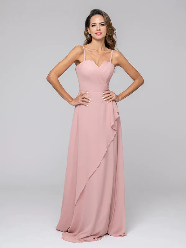 Ruffles Spaghetti Strap Sweetheart Chiffon Bridal Party Dresses