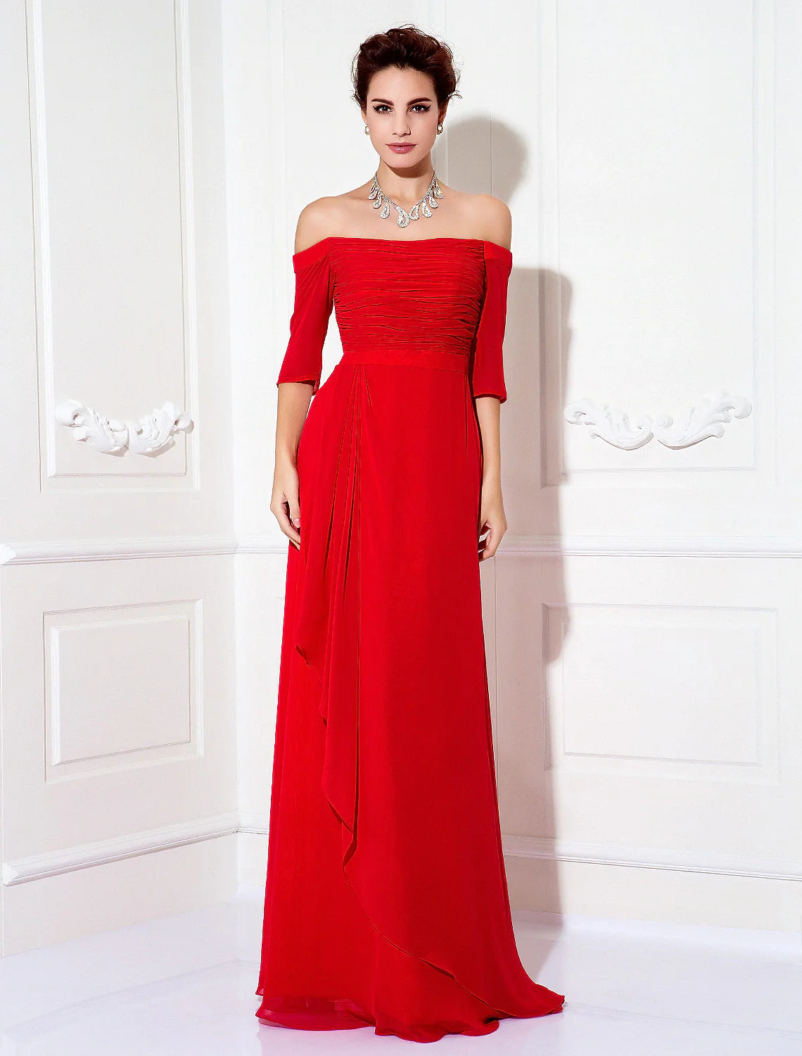 Minimalist Dress Wedding Half Sleeve Off Shoulder Chiffon