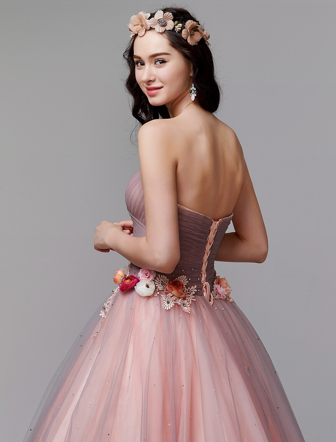 Ball Gown Formal Evening Dress Strapless Sleeveless Floor Length Tulle with Pleats