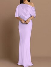 Dress Wedding Guest Formal Evening Elegant Party Off Shoulder Sweep / Brush Train Satin Half Sleeve with Ruching