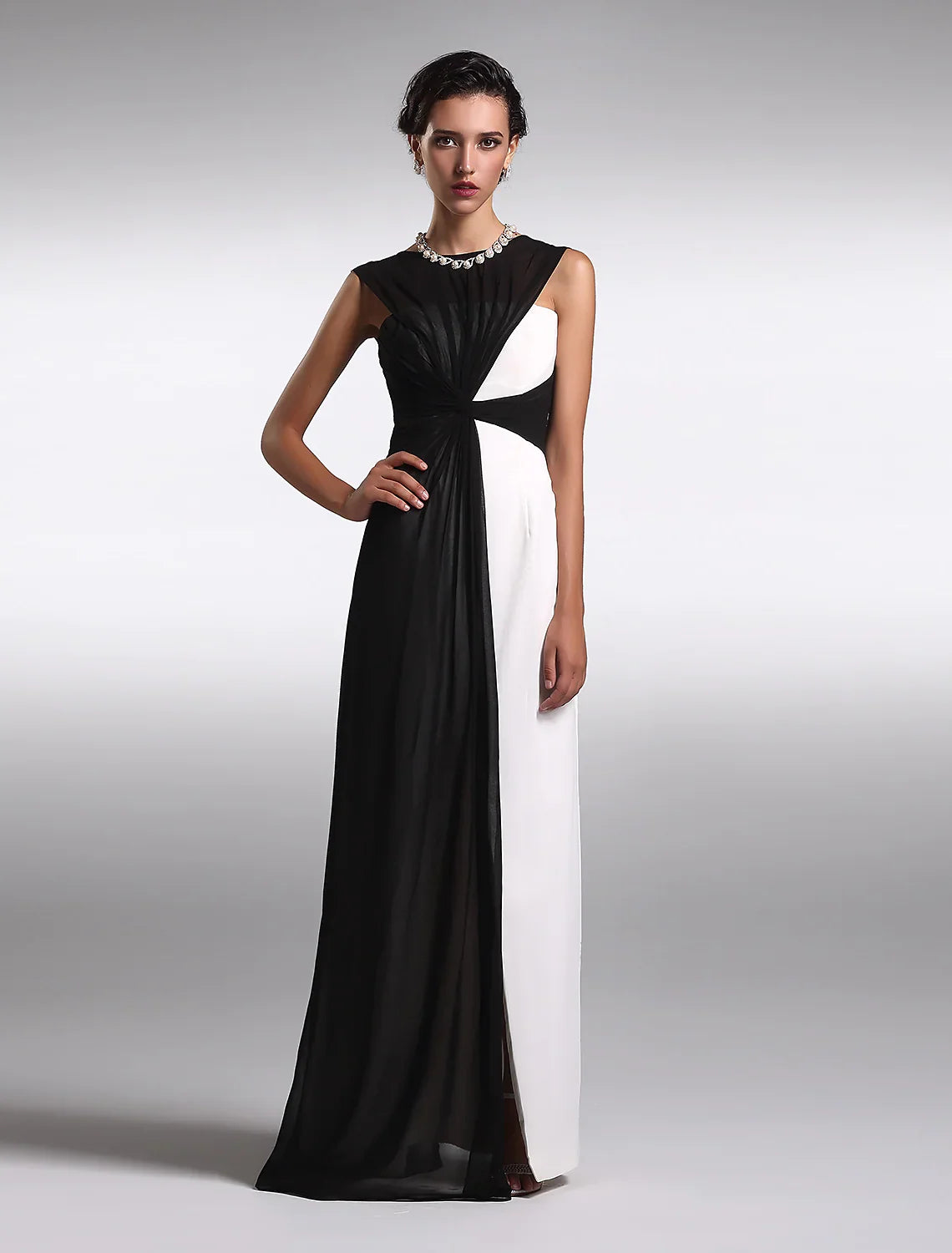 Little Black Dress Dress Wedding Guest Floor Length Sleeveless  V Back with Ruched