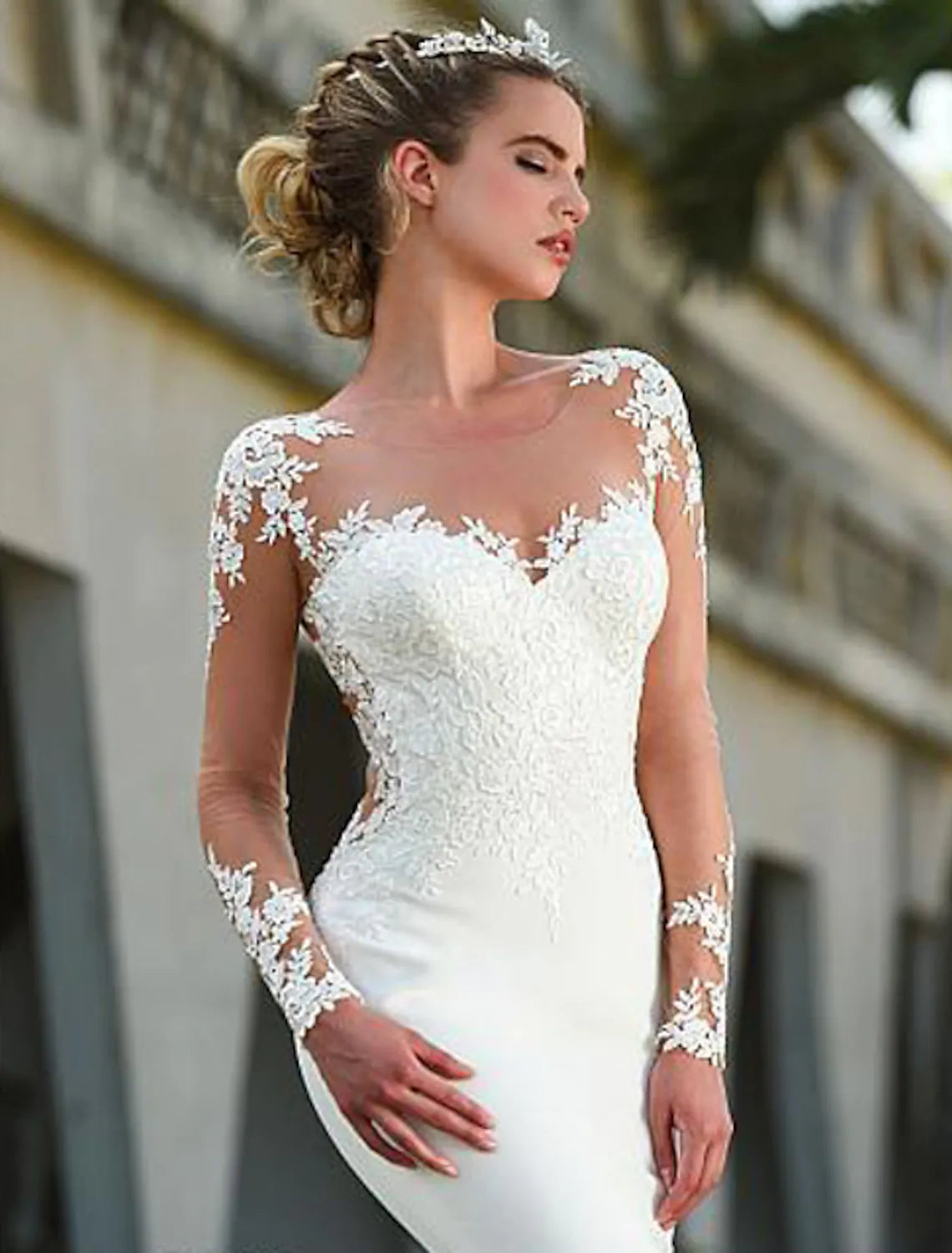 Engagement Open Back Formal Wedding Dresses Long Sleeve Lace Appliques