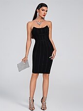 Mermaid / Trumpet Dresses Elegant Dress Wedding Wedding Guest Knee Length Sleeveless Strapless Polyester Backless with Buttons