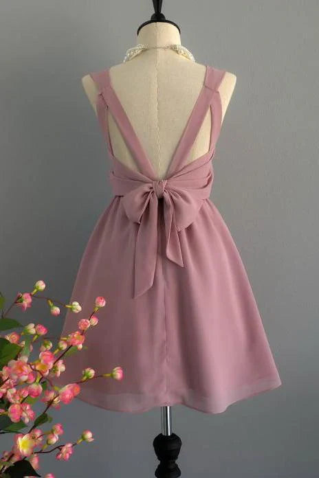 DingJiDress Chiffon Backless A Line Homecoming Dresses Short Bridesmaid Dresses