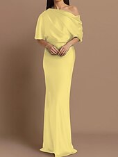 Dress Wedding Guest Formal Evening Elegant Party Off Shoulder Sweep / Brush Train Satin Half Sleeve with Ruching