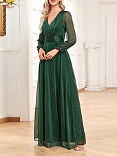 Dress Mother of the Bride Dress Elegant Party Sparkle & Shine V Neck Floor Length Chiffon Long Sleeve with Sequin