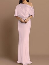 Dress Wedding Guest Formal Evening Elegant Party Off Shoulder Sweep / Brush Train Satin Half Sleeve with Ruching