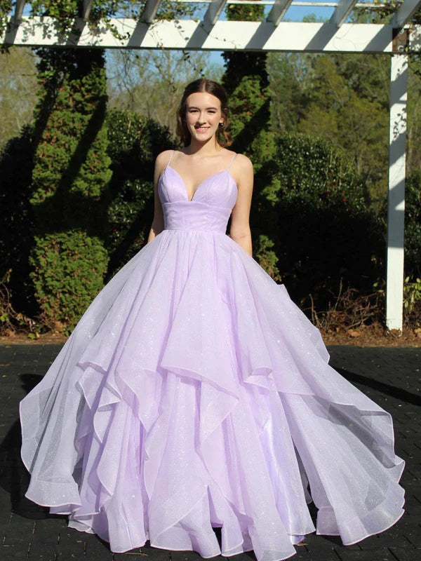 DingJiDress Deep V-Neck Layered Tulle Prom Dress With Back Cutout Prom Dresses