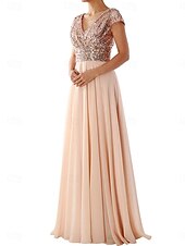 Dress Mother of the Bride Dress Elegant Party Casual Shirt Collar Floor Length Polyester Short Sleeve with Sequin