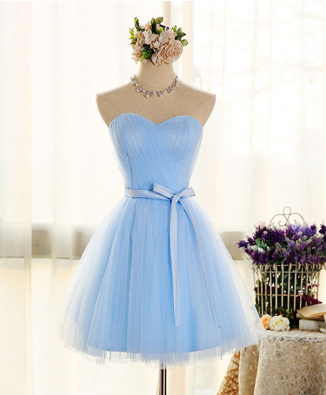 Cute Sweetheart Neck Tulle Short Prom Dress Pink Bridesmaid Dress
