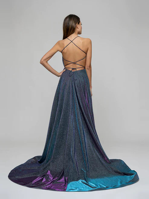 DingJiDress Pockets A Line Halter Prom Dresses With Criss Cross Back
