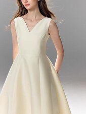 Homecoming Dresses Elegant Dress Graduation Cocktail Party Knee Length Sleeveless V Neck Pocket Cotton V Back with Pocket