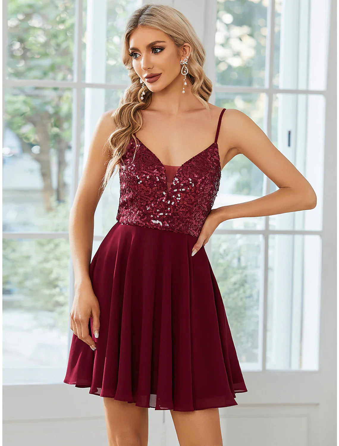 A-Line Homecoming Dresses Sexy Dress Party Wear Short / Mini Sleeveless Spaghetti Strap Chiffon with Pleats