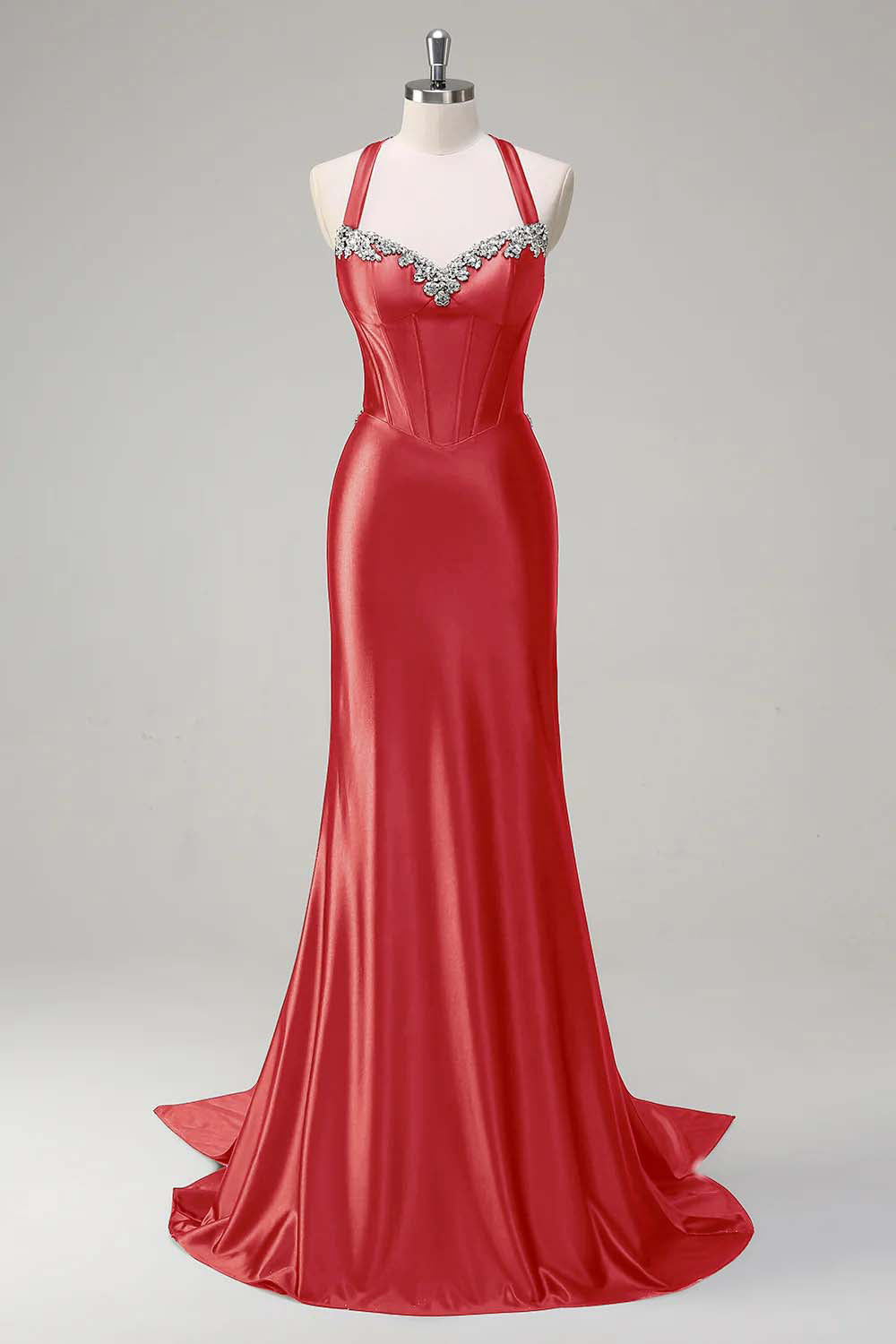 Dusty Blue Sweetheart Mermaid Corset Satin Long Prom Dress