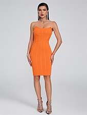 Mermaid / Trumpet Dresses Elegant Dress Wedding Wedding Guest Knee Length Sleeveless Strapless Polyester Backless with Buttons