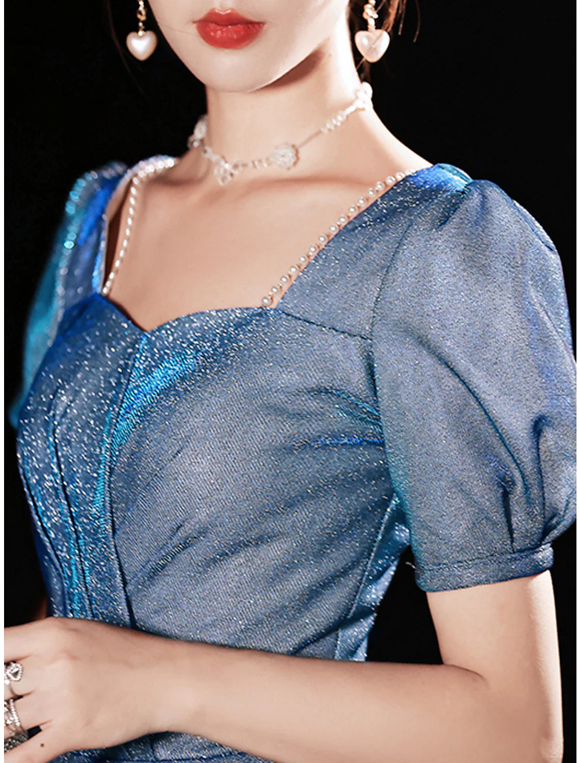 A-Line Prom Dresses Sparkle & Shine Dress Engagement Prom Floor Length Half Sleeve Sweetheart Satin with Ruched Pearls