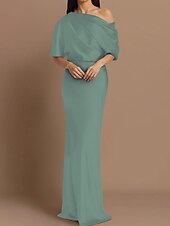 Dress Wedding Guest Formal Evening Elegant Party Off Shoulder Sweep / Brush Train Satin Half Sleeve with Ruching