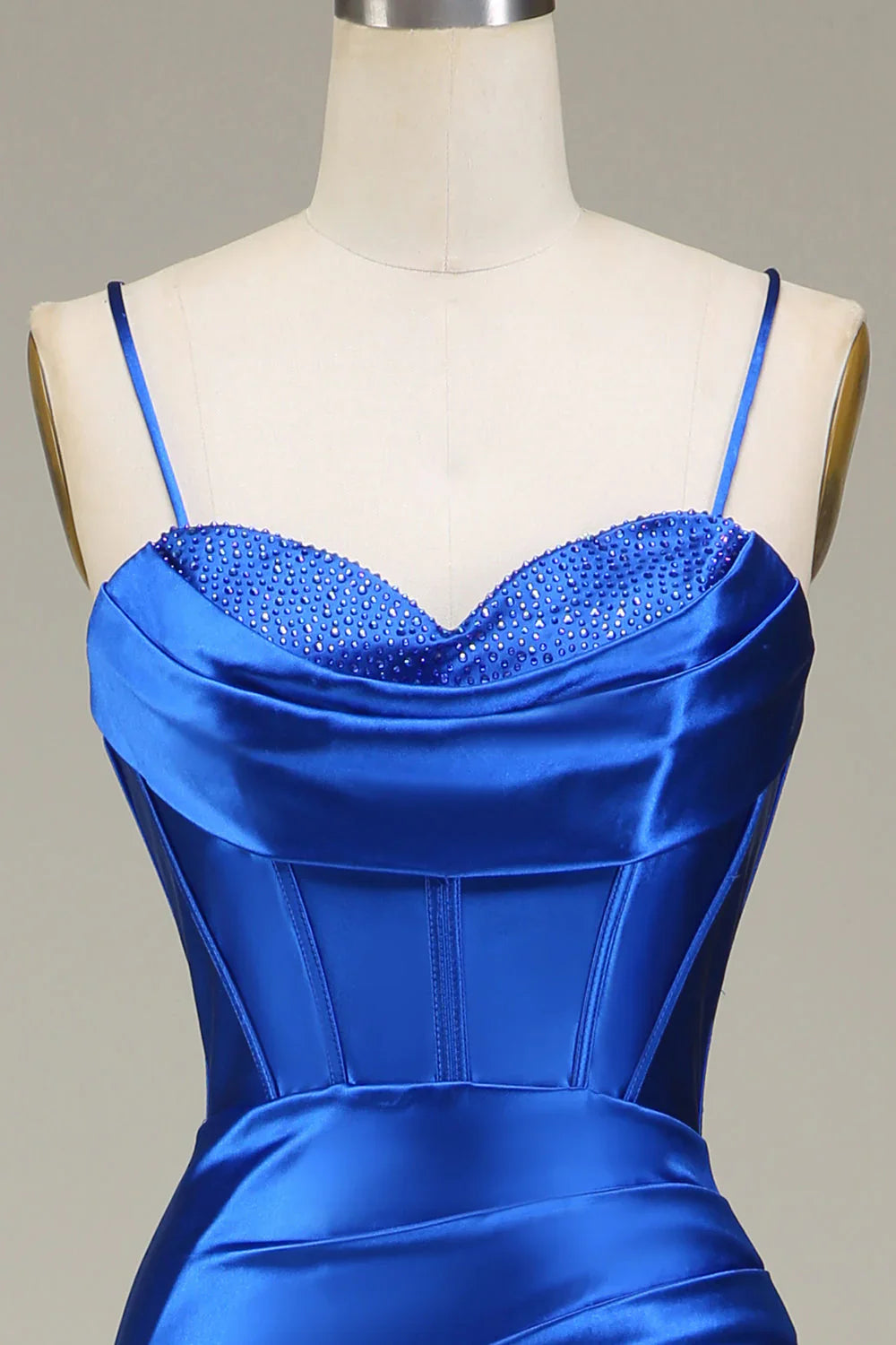 DingJiDress Royal Blue Mermaid Spaghetti Straps Long Prom Dress With Slit