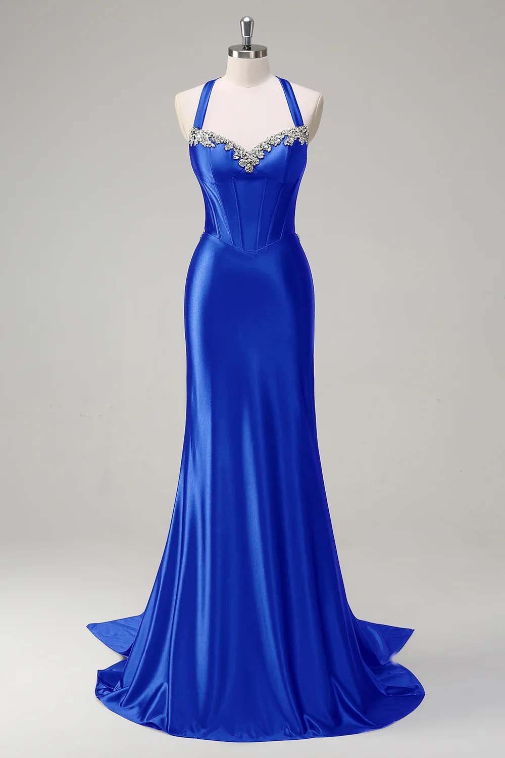 Dusty Blue Sweetheart Mermaid Corset Satin Long Prom Dress