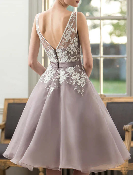 DingJiDress Lace Rustic Chiffon Short Bridesmaid Dresses