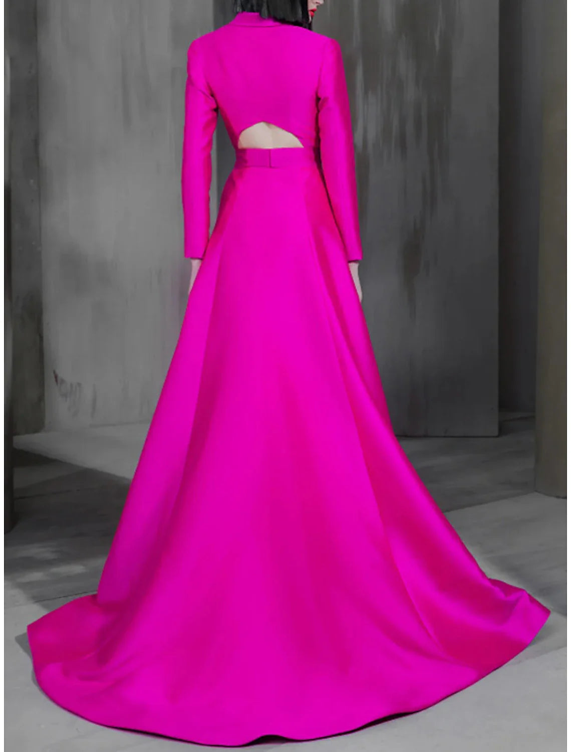 A-Line Celebrity Style Elegant Wedding Guest Formal Evening Dress Shirt Collar Long Sleeve Court Train Satin with Sash / Ribbon Buttons
