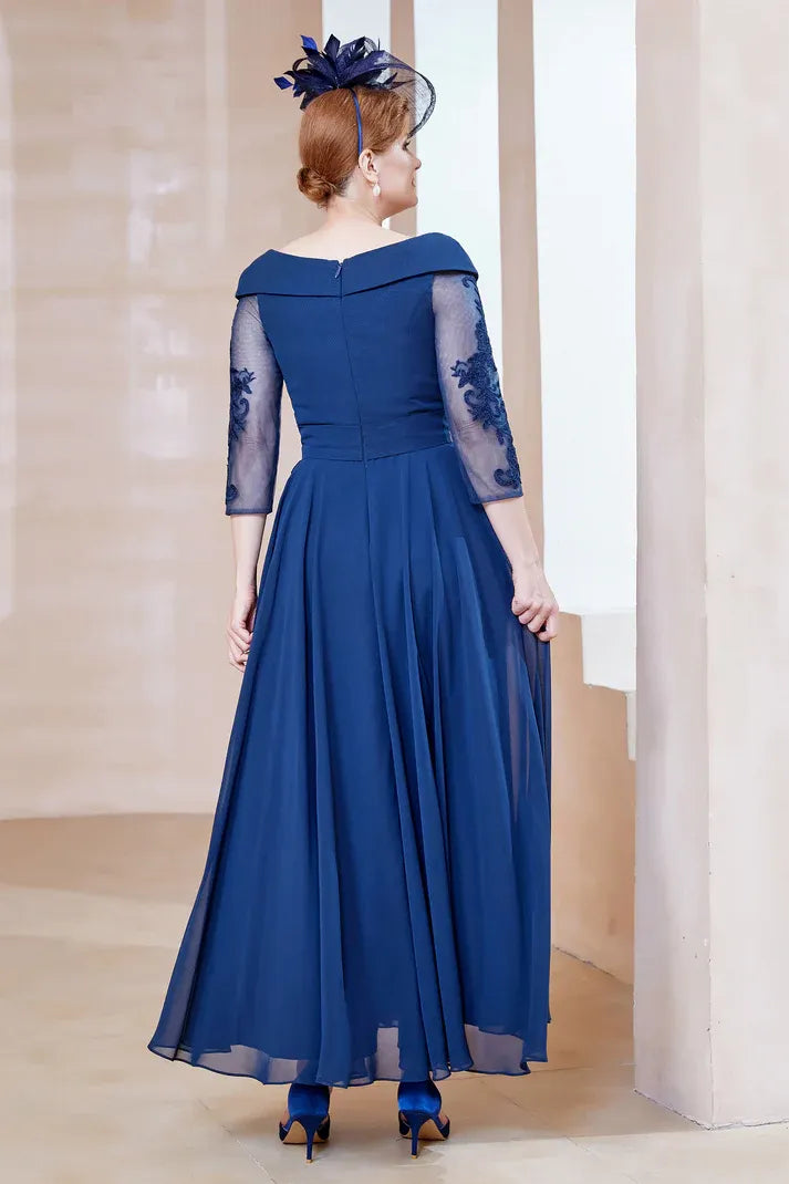 DingJiDress November December Autumn Winter Wedding Guest Dress V-Neck Lace A-Line Chiffon Dress Mother of the Groom / Bride Dresses