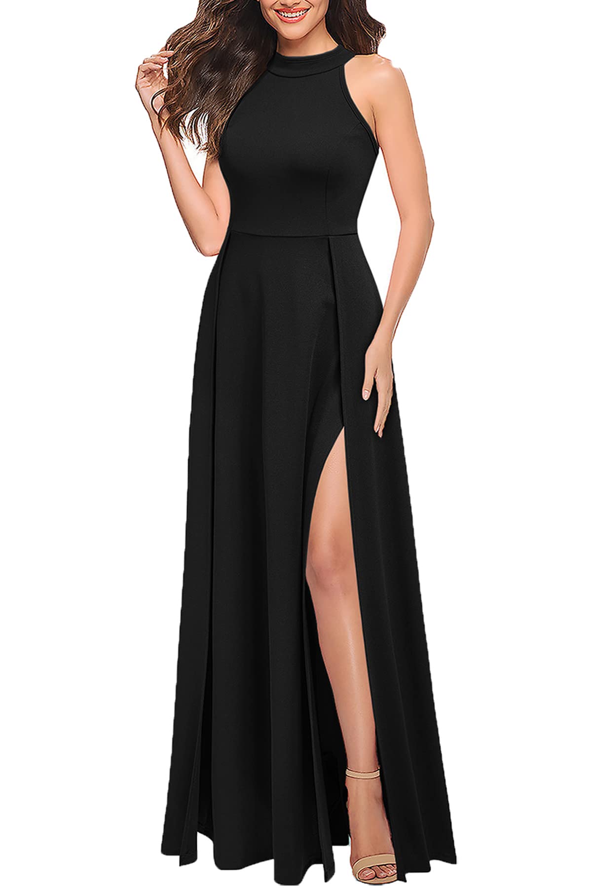 DingJiDress Prom Dresses Women's Halter Neck Sexy Split Cocktail Party Maxi Long Formal Wear Dresses Wedding Guest Dresses