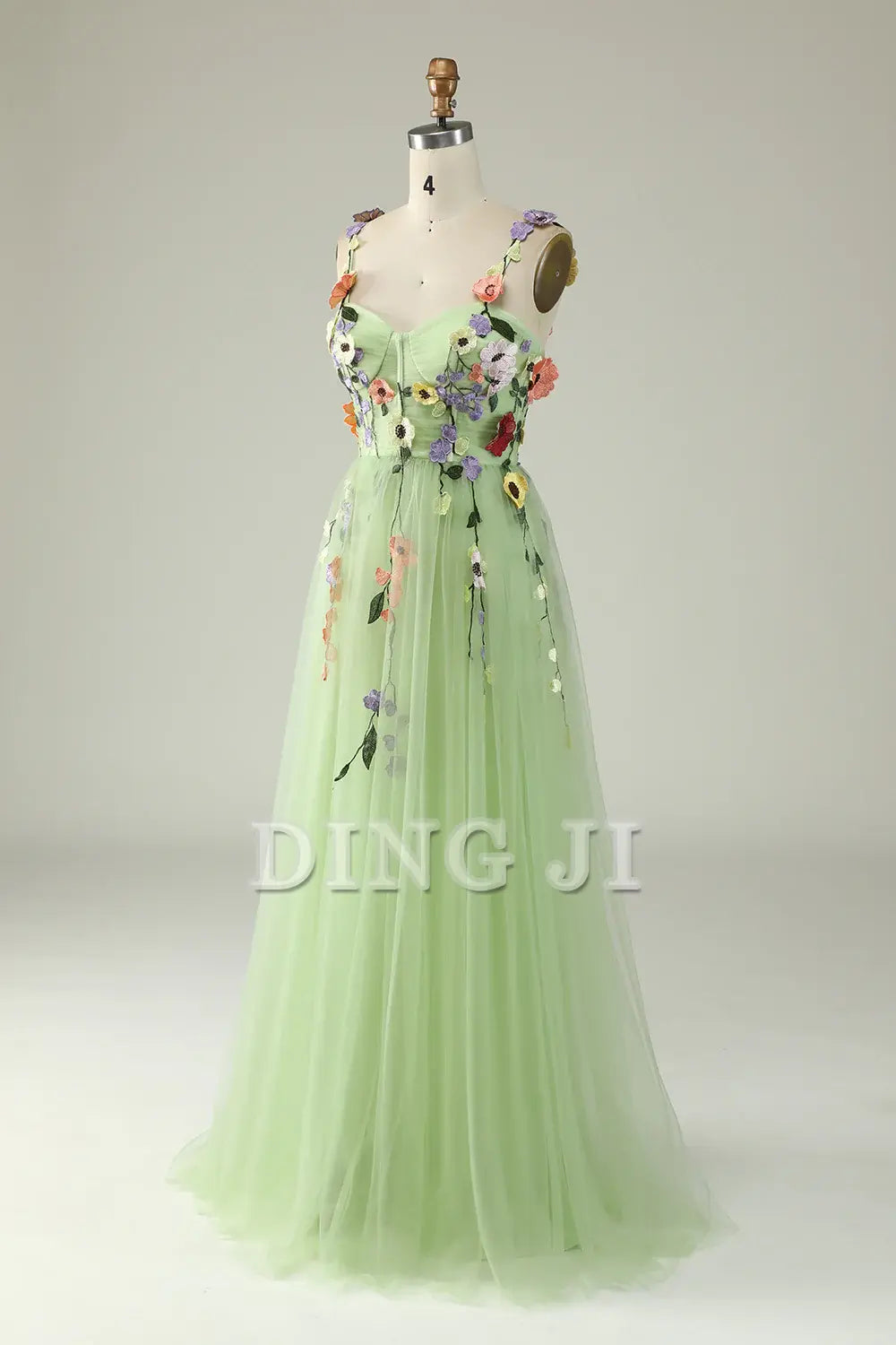 DingJiDress Prom Dress A Line Spaghetti Straps Tulle With 3D Flowers Backless Sweet Formal Women's Dresses Wedding Guests Dresses