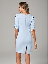 Sheath / Column Mother of the Bride Dress Elegant Simple Jewel Neck Short / Mini Chiffon Short Sleeve with Bow(s) Solid Color Derby Dresses