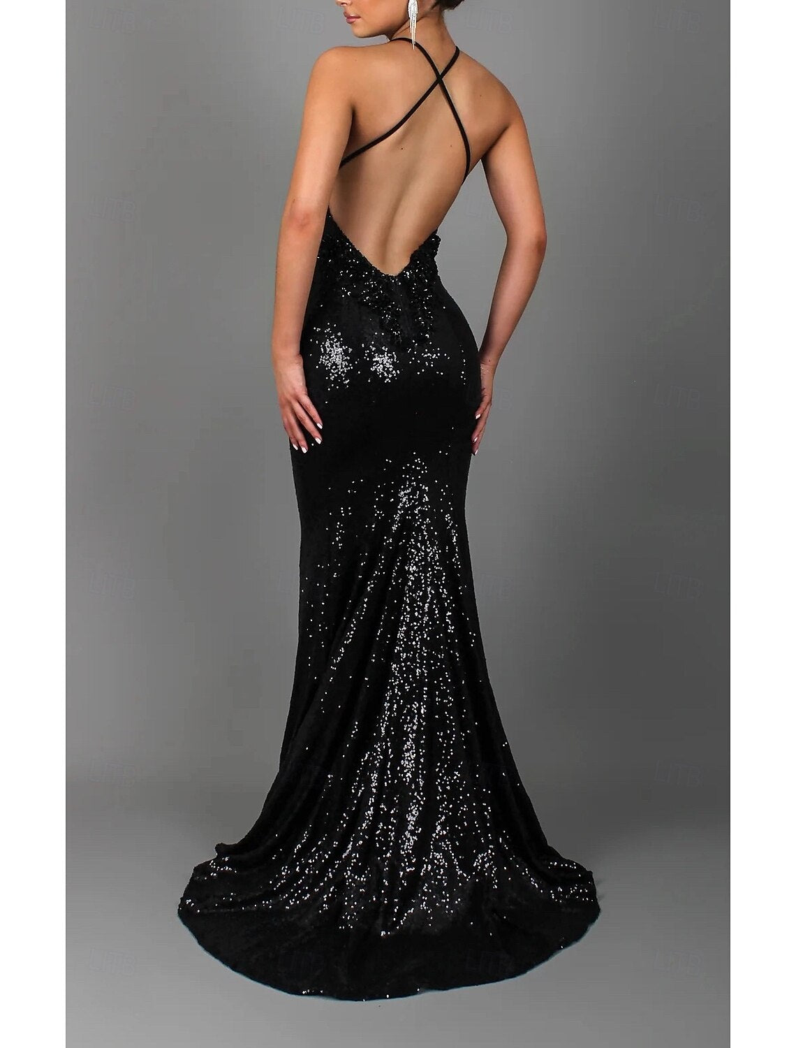 Black Sequin Strapless Dress Sparkling Sequins Elegant Fitted Mermaid Gown Evening Banquet Ball Gown