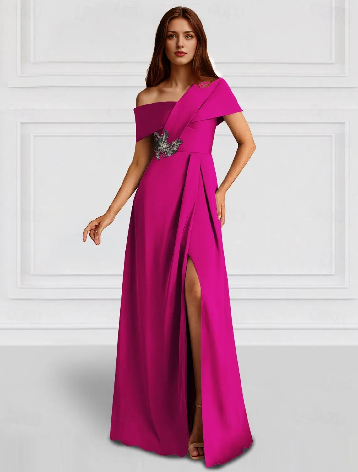 Mermaid / Trumpet Evening Gown Elegant Dress Formal Wedding Floor Length Long Sleeve V Neck Stretch Crepe with Ruffles