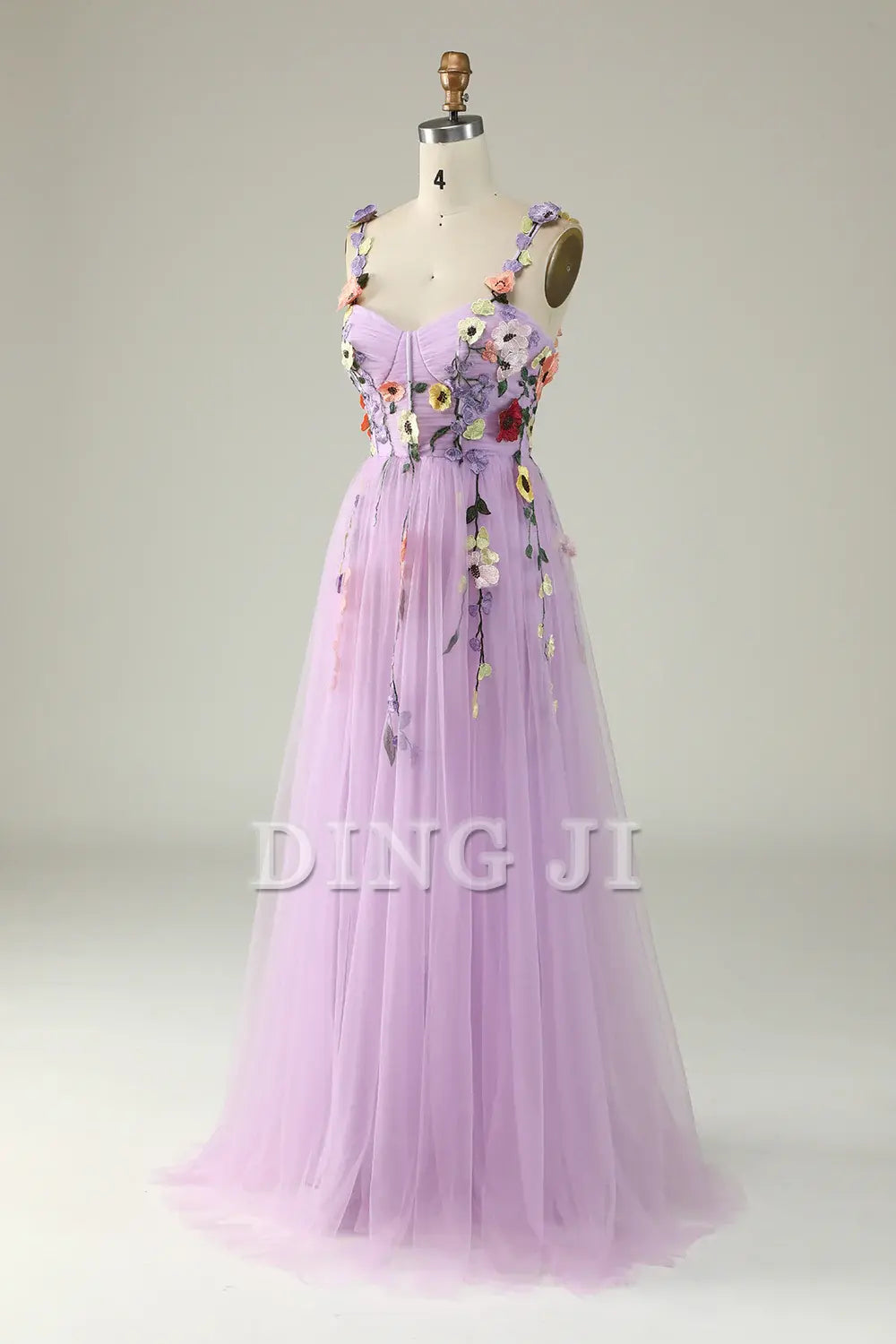 DingJiDress Prom Dress A Line Spaghetti Straps Tulle With 3D Flowers Backless Sweet Formal Women's Dresses Wedding Guests Dresses
