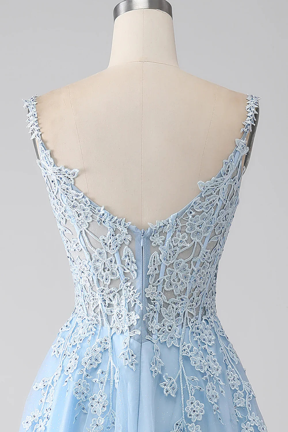 DingJiDress A-Line Light Blue Corset Prom Dress with Appliques