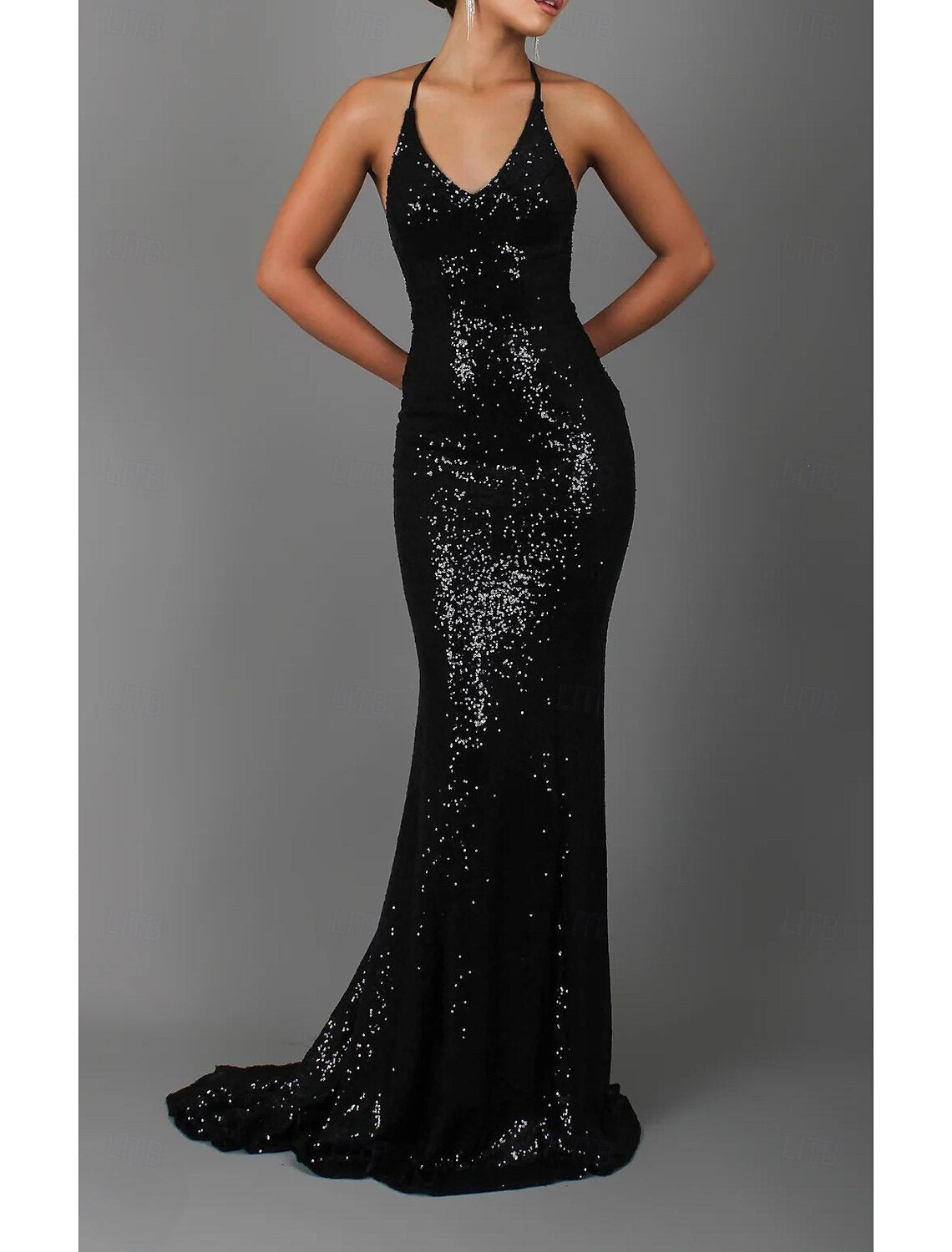 Black Sequin Strapless Dress Sparkling Sequins Elegant Fitted Mermaid Gown Evening Banquet Ball Gown