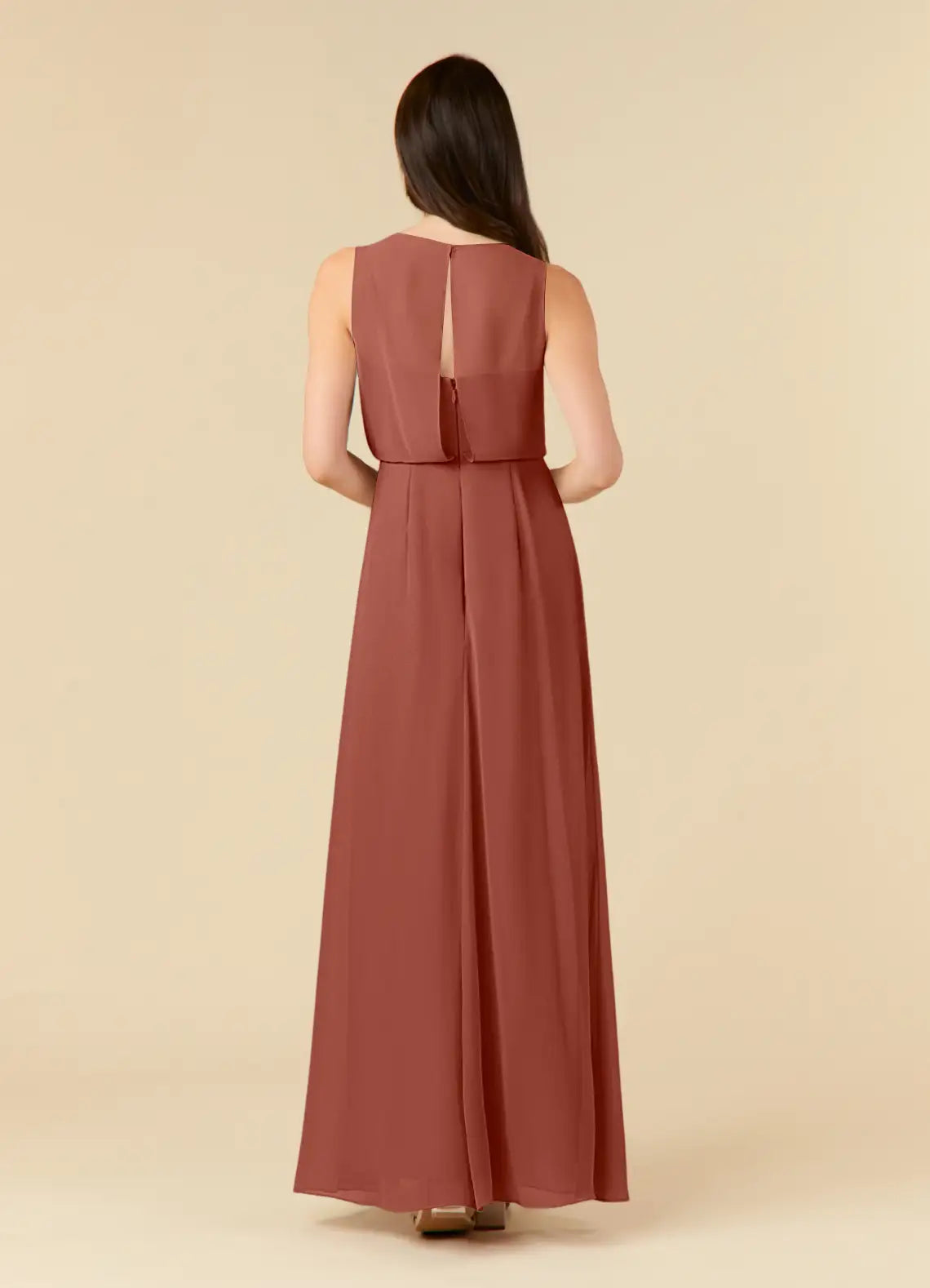 trendy Auburn A-Line Scoop Pleated Chiffon Mother of the Bride Dress with Sleeveless Design Wrap Around Tie Waist