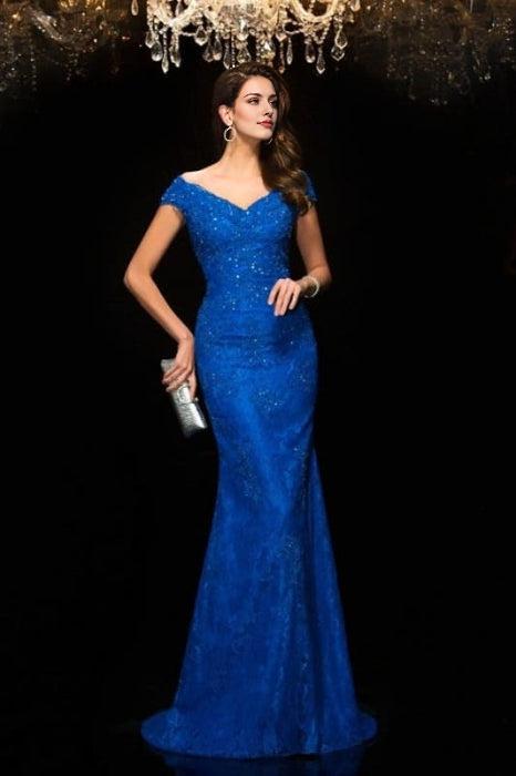 Trumpet/Mermaid V-neck Lace Sleeveless Long Lace Mother of the Bride Dresses
