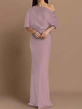Dress Wedding Guest Formal Evening Elegant Party Off Shoulder Sweep / Brush Train Satin Half Sleeve with Ruching