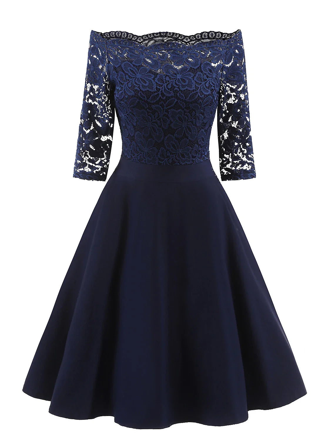 A-Line Cocktail Dresses Vintage Dress Graduation Party Wear Knee Length 3/4 Length Sleeve Off Shoulder Lace with Lace