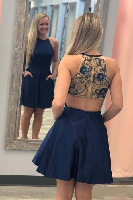 Unique Pink Satin Homecoming with Beads Sexy Sleeveless Junior Above Knee Dress