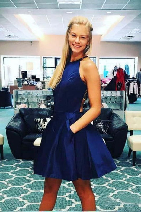 Unique Pink Satin Homecoming with Beads Sexy Sleeveless Junior Above Knee Dress