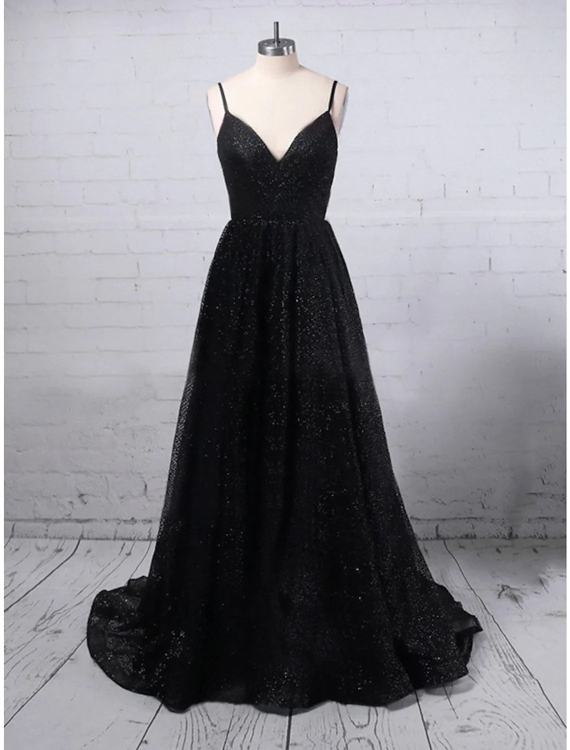A-Line Prom Dresses Glittering Dress Party Wear Floor Length Sleeveless V Neck Sequined with Slit