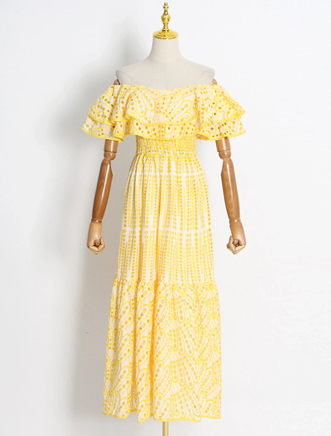 A-Line Wedding Guest Dresses Casual Dress Holiday Summer Ankle Length Short Sleeve Off Shoulder Polyester with Ruffles Embroidery