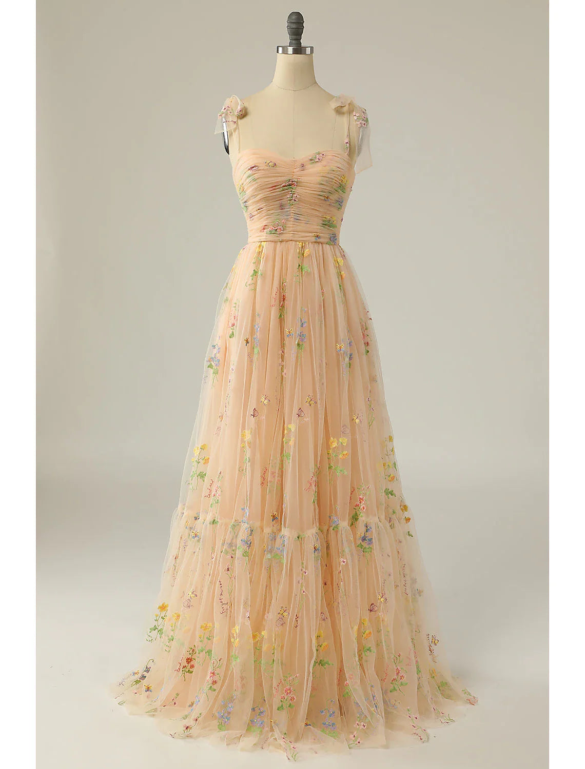 A-Line Prom Dresses Floral Dress Formal Floor Length Sleeveless Sweetheart Lace Backless with Pleats