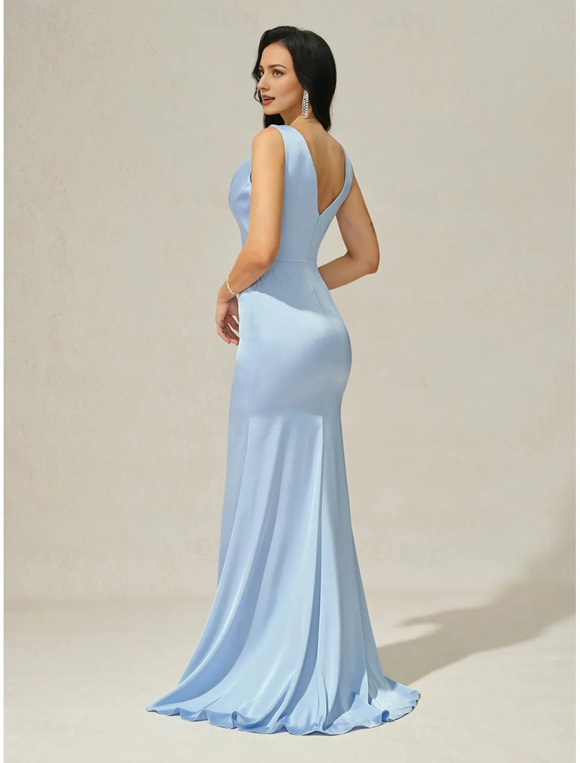 Evening Gown Elegant Dress Formal Wedding Sweep / Brush Train Sleeveless Cowl Neck Satin with Ruched  ?