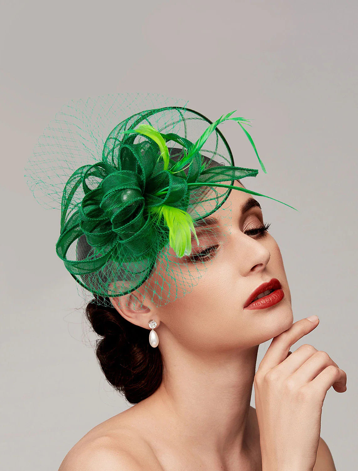 DingJiDress Feathers / Net Fascinators Kentucky Derby Hat/ Headpiece with Feather / Cap / Flower 1 PC Wedding / Horse Race / Ladies Day Headpiece